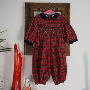 Vintage CC Baby plaid smocked bubble romper 18m